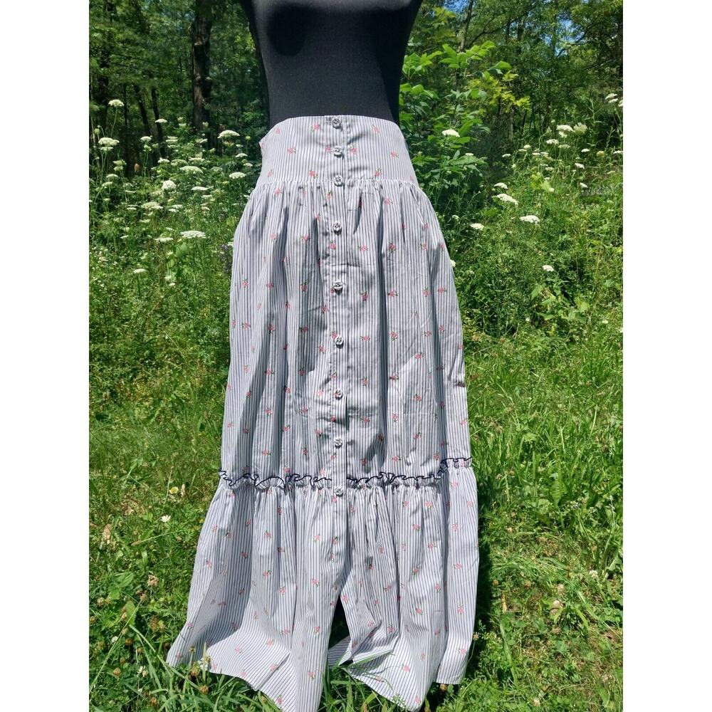 {Lorretta Caponi Firenze} TECLA Skirt " Rose on Stripes" Size MED NWT prairie